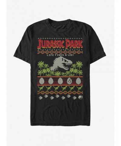 Jurassic Park Ugly Christmas Life Finds a Way T-Shirt $5.93 T-Shirts