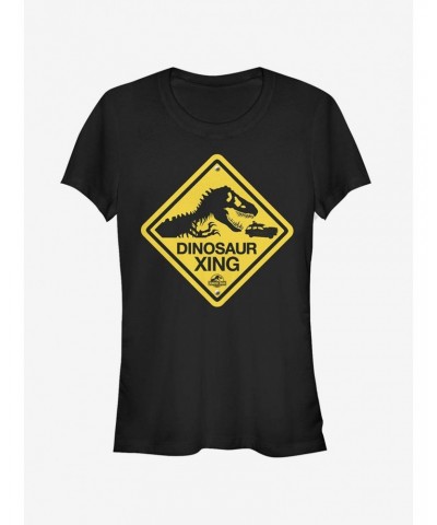 Dinosaur Crossing Sign Girls T-Shirt $6.57 T-Shirts