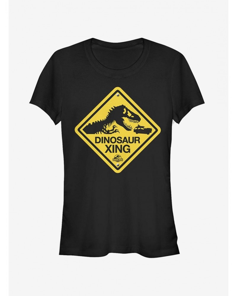 Dinosaur Crossing Sign Girls T-Shirt $6.57 T-Shirts