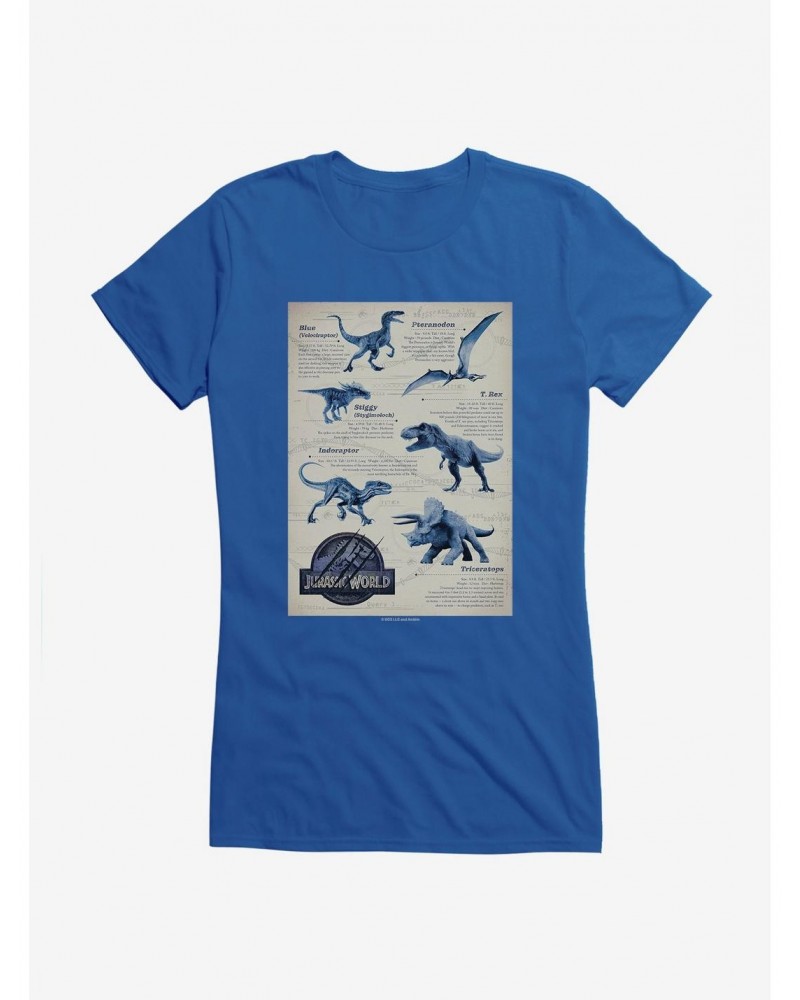 Jurassic World Dino Info Greyscale Girls T-Shirt $8.57 T-Shirts