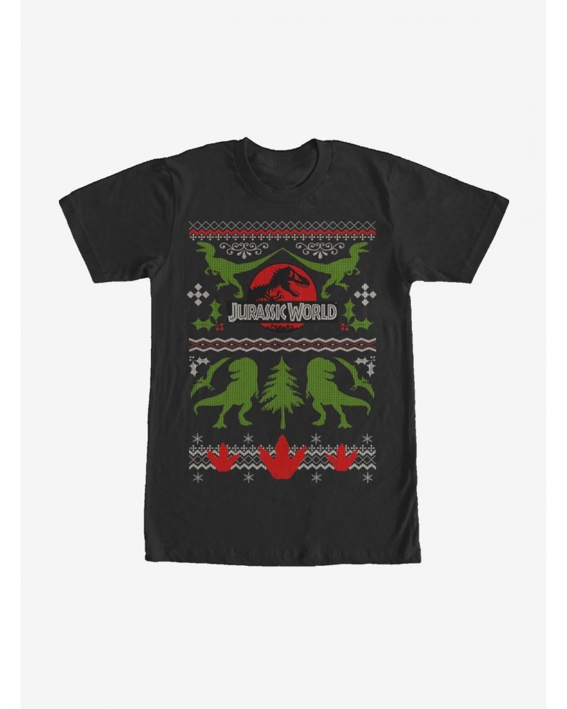 Jurassic Park Ugly Christmas Sweater Print T-Shirt $6.88 T-Shirts