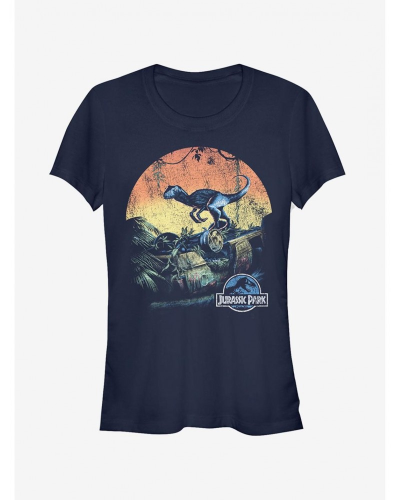 Retro Raptor Sunset Girls T-Shirt $8.96 T-Shirts