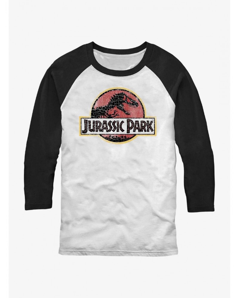 Jurassic Park Cracked Logo Raglan T-Shirt $13.58 T-Shirts