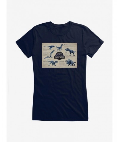 Jurassic World Dino Info Rectangle Greyscale Girls T-Shirt $8.76 T-Shirts