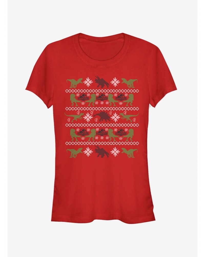 Velociraptor Ugly Christmas Sweater Girls T-Shirt $9.36 T-Shirts